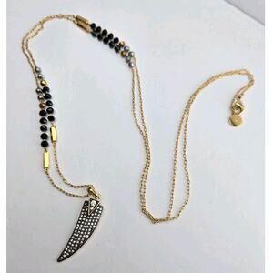 Stella & Dot Pave Rhinestone Janson Horn Pendant 31" Long Gold Tone Necklace